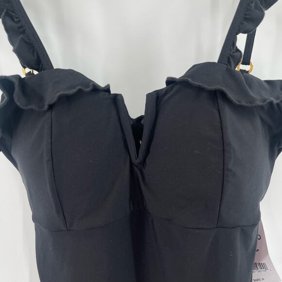 SOLIDO SWIMWEAR Swimsuit Size Small One Piece Black NWT Ruffle Tie Back Swim - Picture 10 of 15